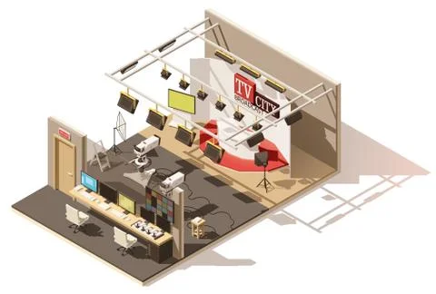 Vector isometric low poly television studio Stock Illustration
