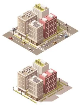 Vector isometric low poly town street Stock Illustration