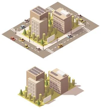 Vector isometric low poly town street Stock Illustration