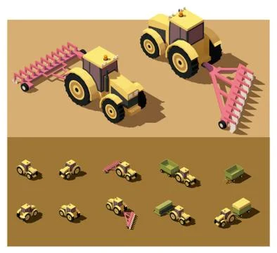Vector isometric low poly tractor Stock Illustration