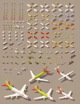 Vector isometric low poly transport set Stock Illustration