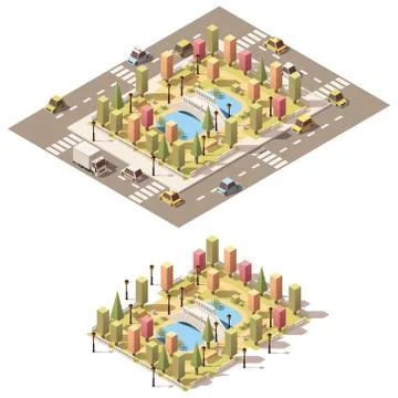 Vector isometric low poly urban park Stock Illustration