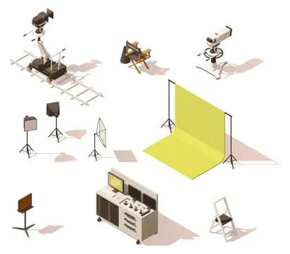 Vector isometric low poly video equipment set Stock Illustration