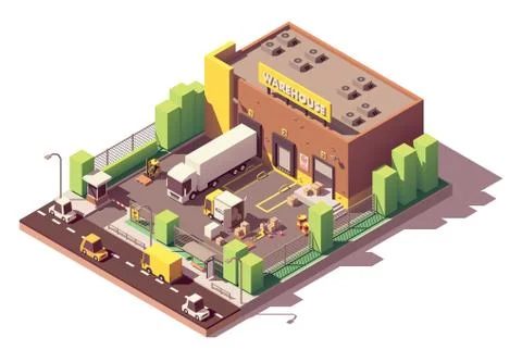 Vector isometric low poly warehouse building Stock Illustration