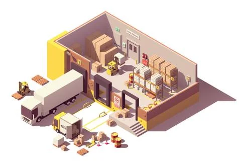 Vector isometric low poly warehouse cross-section Stock Illustration