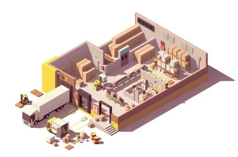 Vector isometric low poly warehouse cross-section Stock Illustration