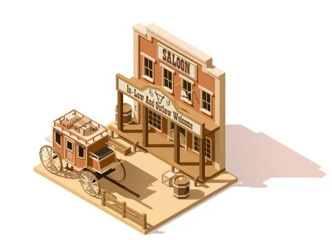 Vector isometric low poly wild west saloon Stock Illustration