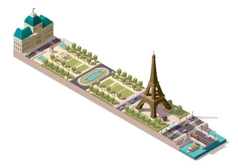Vector isometric map of the Champ de Mars in Paris Stock Illustration