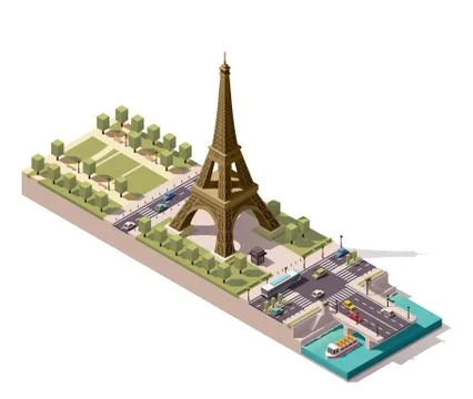 Vector isometric map of the Champ de Mars in Paris Stock Illustration