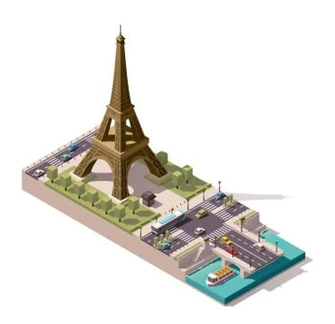 Vector isometric map of the Eiffel Tower Stock Illustration