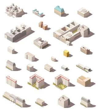 Vector isometric minimalistic low poly icon set or map infographic elements city Illustrazione stock