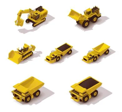Vector isometric mining machinery set Stock Illustration