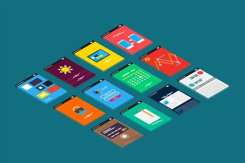 Vector isometric mobile app ui design concept Illustrazione stock
