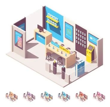Vector isometric mobile phone operator shop Stock Illustration