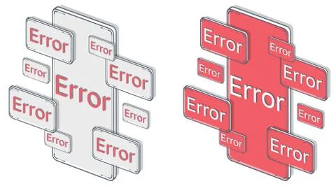 Vector, isometric mobile screen with error, alarm and hazard notification Stock Illustration