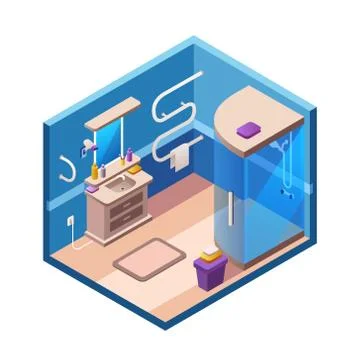 Vector isometric modern bathroom interior Stock Illustration
