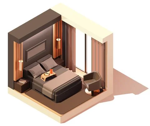 Vector isometric modern bedroom interior cutaway illustration Stock Illustration