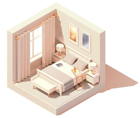 Vector isometric modern bedroom interior cutaway illustration Stock Illustration