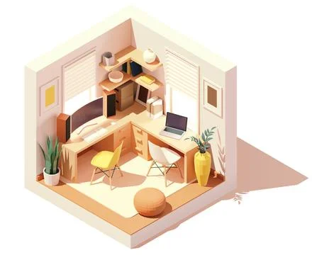 Vector isometric modern home office room Stock Illustration