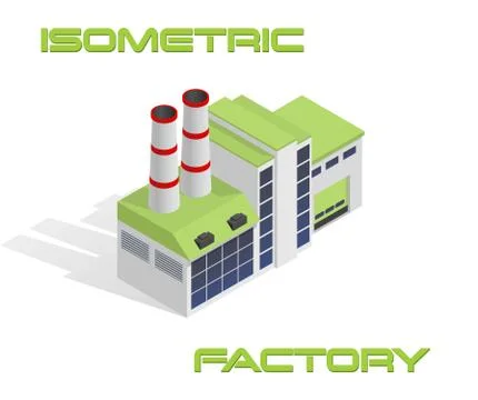 Vector isometric modern industrial and manufacturing factory building icon Stock Illustration