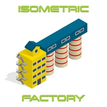 Vector isometric modern industrial and manufacturing factory building icon Stock Illustration