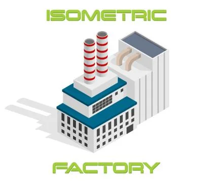Vector isometric modern industrial and manufacturing factory building icon Stock Illustration