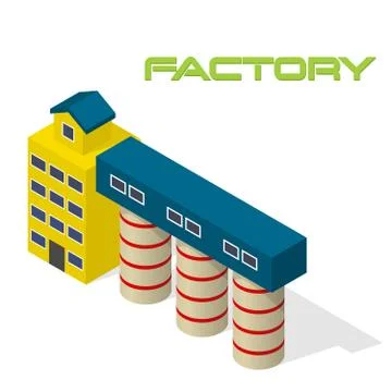 Vector isometric modern industrial and manufacturing factory building icon Illustrazione stock