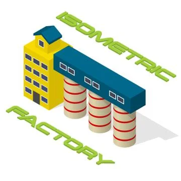 Vector isometric modern industrial and manufacturing factory building icon Stock Illustration