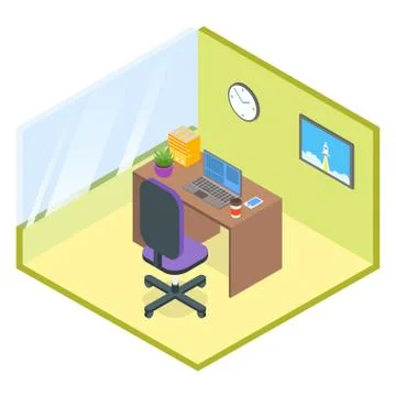 Vector isometric modern office room. Stock Illustration