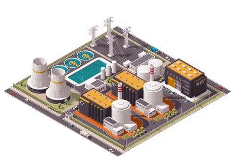 Vector isometric nuclear power plant icon Stock Illustration