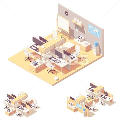 Vector Isometric office with cubicle Stock Illustration