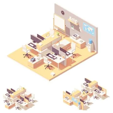 Vector Isometric office with cubicle Stock Illustration