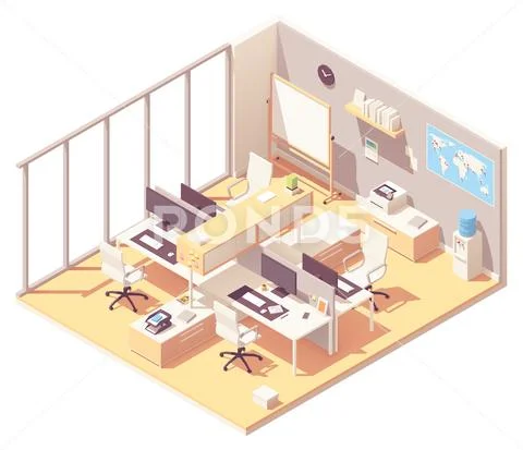 Vector Isometric office with cubicle Stock Illustration