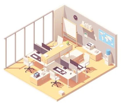 Vector Isometric office with cubicle Stock Illustration