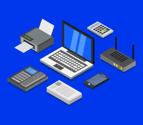 Vector isometric office desk on white background Stock Illustration