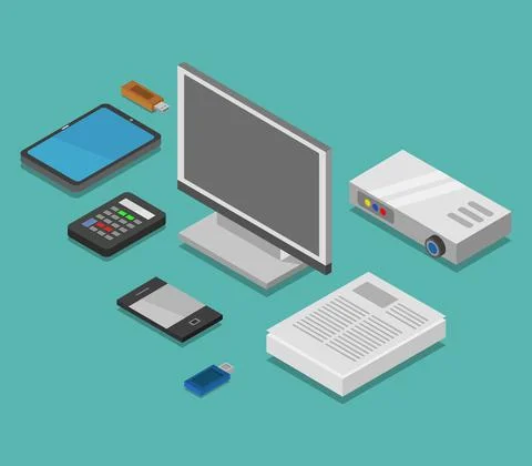 Vector isometric office desk on white background Illustrazione stock
