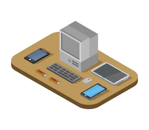 Vector isometric office desk on white background Stock Illustration
