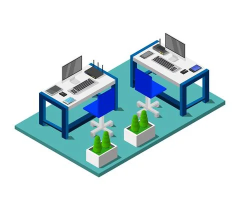 Vector isometric office desk on white background Stock Illustration