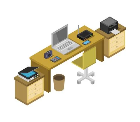 Vector isometric office desk on white background Stock Illustration