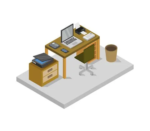 Vector isometric office desk on white background イラスト素材