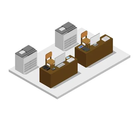 Vector isometric office desk on white background 스톡 일러스트