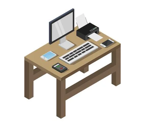 Vector isometric office desk on white background Stock Illustration