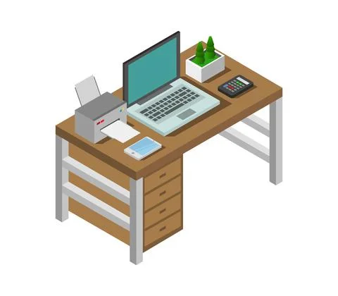 Vector isometric office desk on white background イラスト素材