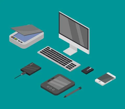 Vector isometric office desk on white background Stock Illustration