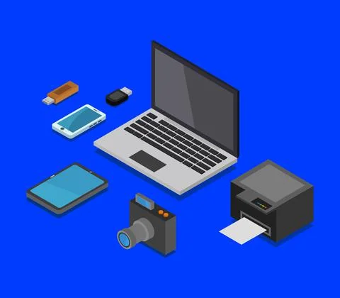 Vector isometric office desk on white background 스톡 일러스트