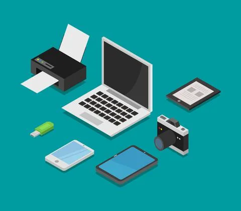 Vector isometric office desk on white background Stock Illustration