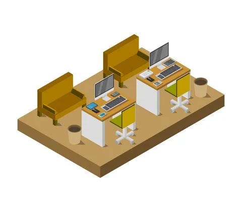 Vector isometric office desk on white background Stock Illustration