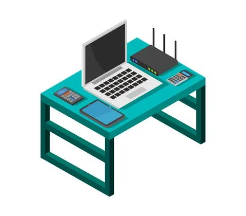 Vector isometric office desk on white background 스톡 일러스트