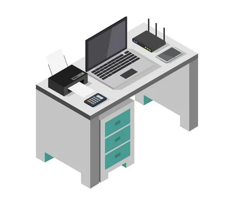 Vector isometric office desk on white background イラスト素材