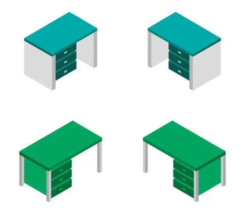 Vector isometric office desk on white background Stock Illustration